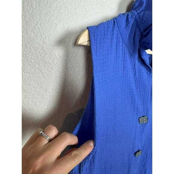 Soft Surroundings Island Time Tunic Top Size Small Blue Crinkle Ruffle Neck - Picture 2 of 11